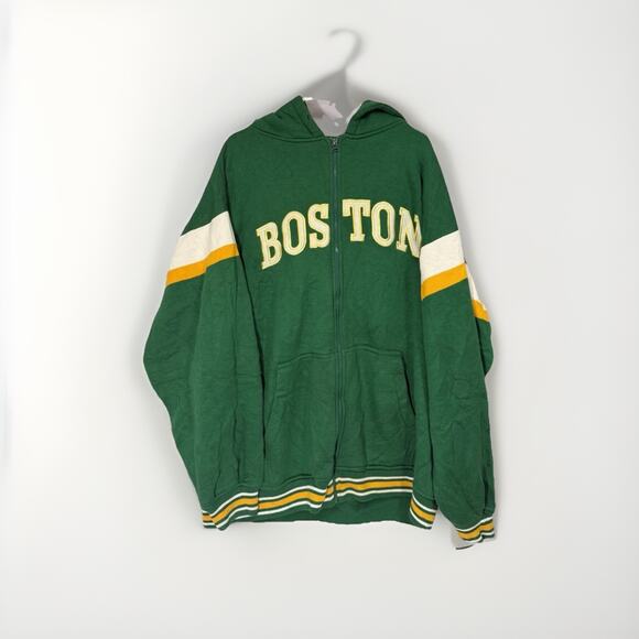 Vintage Boston Green Yellow Full Zip Hoodie Men’s XL Retro Varsity Jacket - Picture 1 of 11